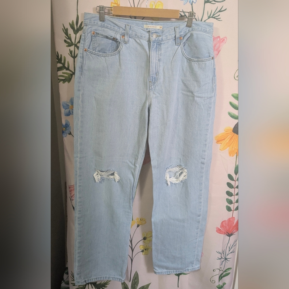 Levis Light Blue Low Pro Straight Distressed Jeans